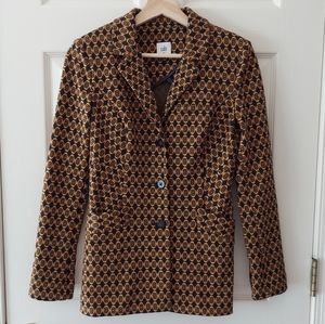 Cabi Mustard Navy Medallion Stretch Knit Standout Jacket Blazer Size XS